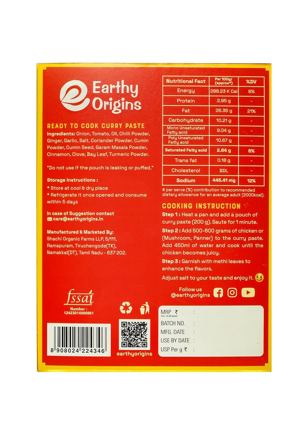 Earthy Origins Punjabi Chicken Curry Paste | 200g