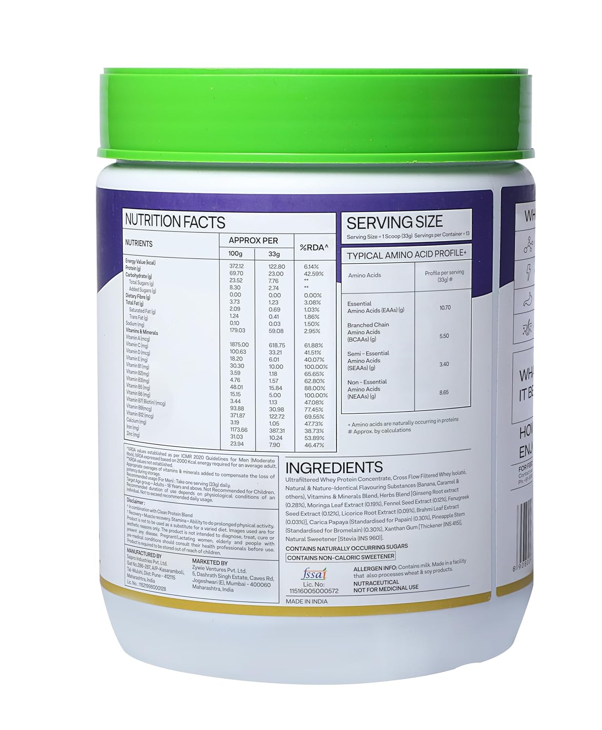 OZiva Protein & Herbs for Men Banana Caramel (453gm)