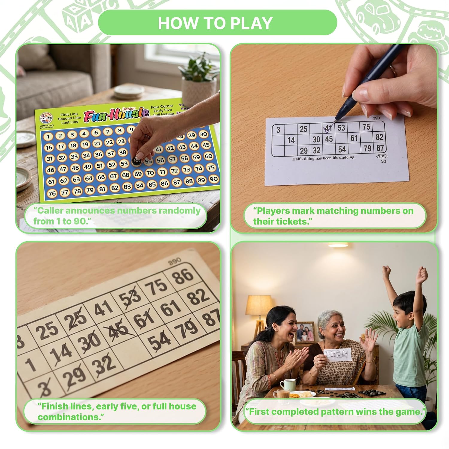 Ratna's Fun Housie Senior, 180 Tickets Board Game