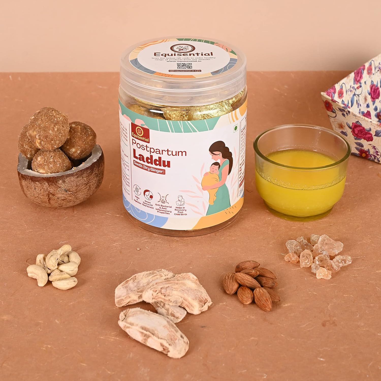 Equisential Postpartum Sonth Laddoos (Dry Ginger) | Ladoo for Women after Delivery - 250GM