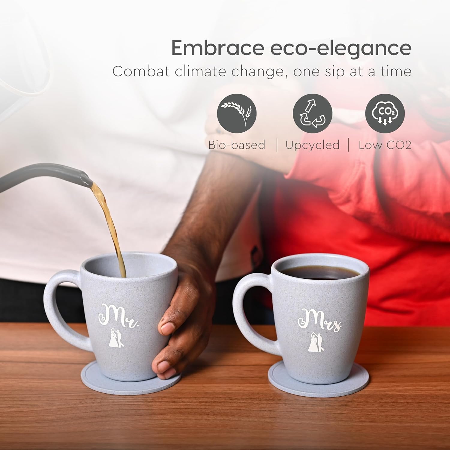 Eha Earth-Friendly Mr & Mrs Classic Coffee Mugs for Couple - Set Of 2