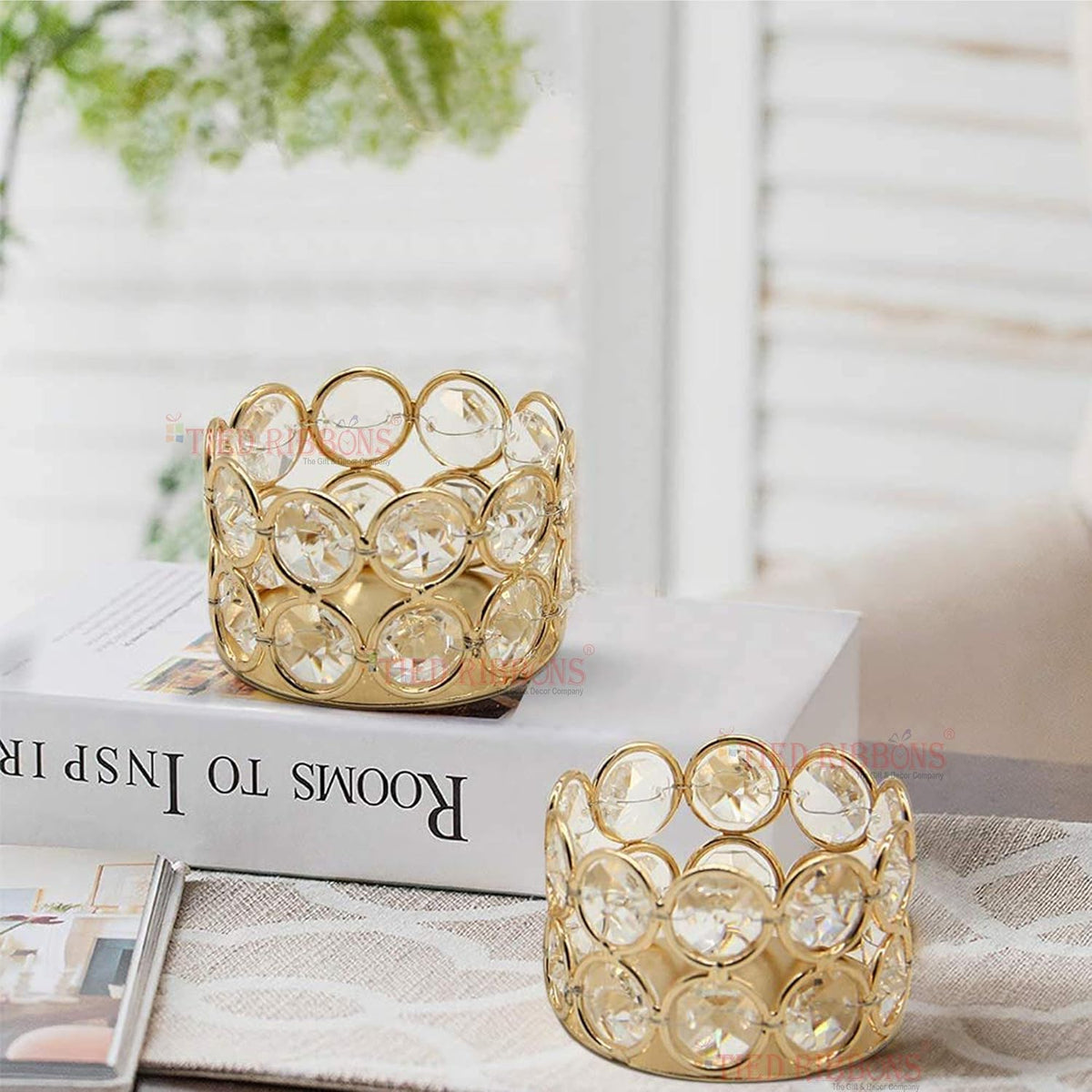 TIED RIBBONS Pack of 2 Crystal Tealight Candle Holder
