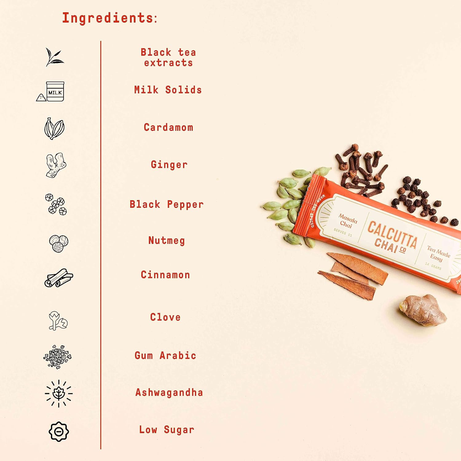 Calcutta Chai Co Unsweetened Masala Chai | Instant Tea Premix | 15 Sachets | 210 Gram