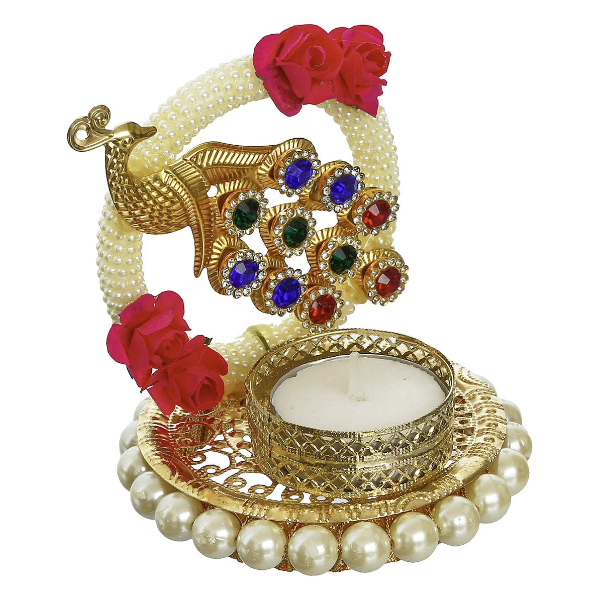 eCraftIndia Metal Peacock Floral Decorative Tea Light Candle Holder