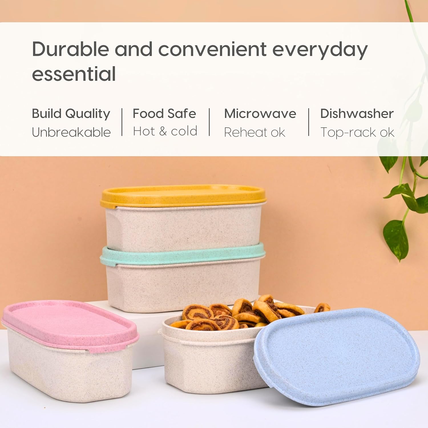 Eha Earth Friendly Storage Containers For Kitchen With Lid | Kitchen Containers Set of 4 | 600 ml