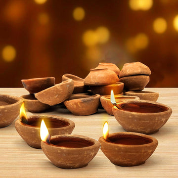 Pure Source India Natural Clay Traditional Diwali Ke Diye - set of 12