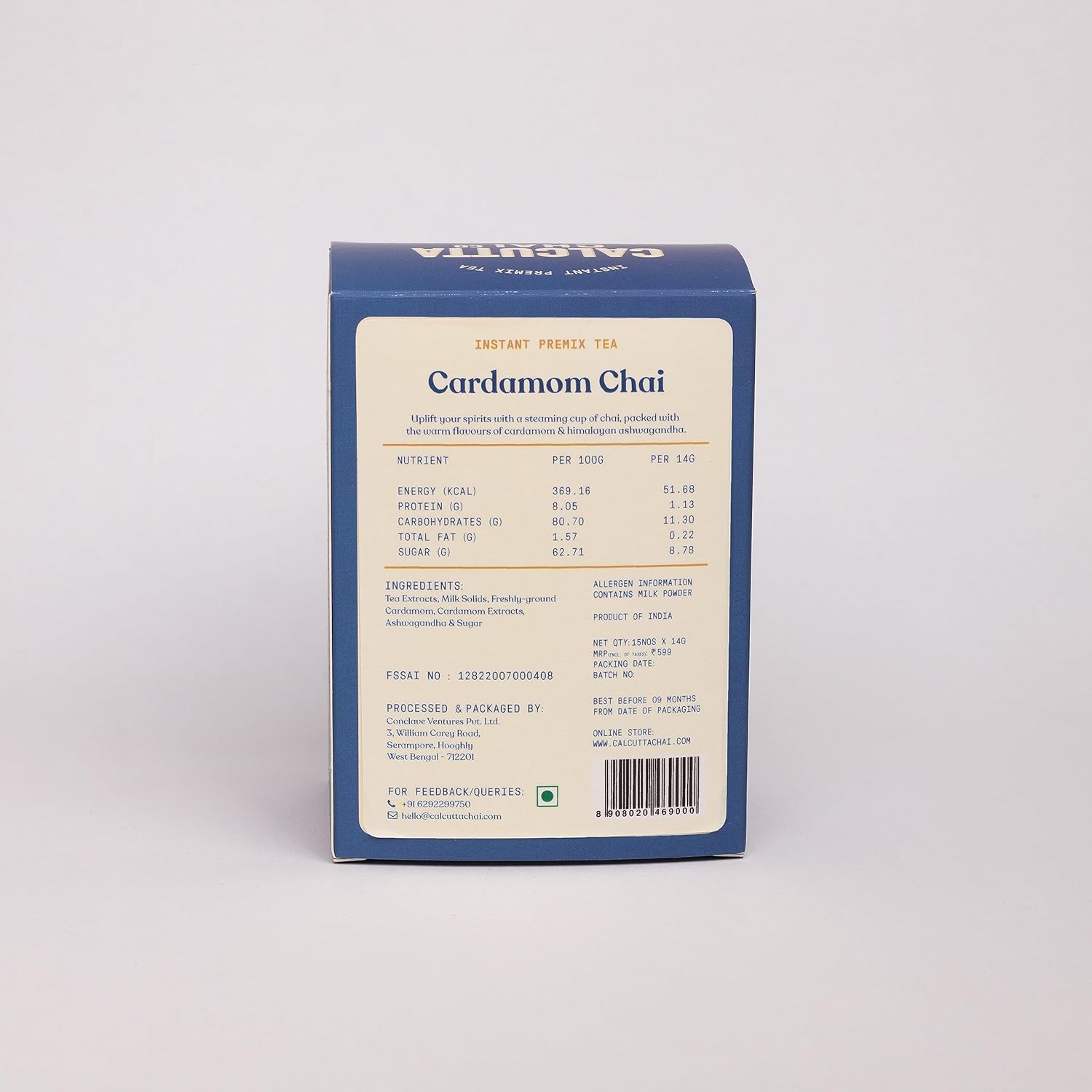 Calcutta Chai Co - Cardamom Chai Instant Tea Premix|15 Sachets|210Gram