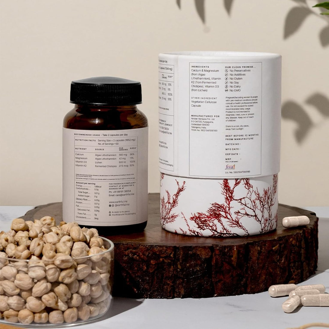 Earthful Calcium Magnesium Capsules | 60 Capsules for Stronger Bones & Joint Relief