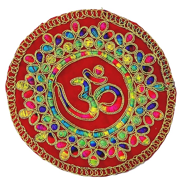 ARTISKRITI Red Velvet Om Swastik Aasan Set of 8