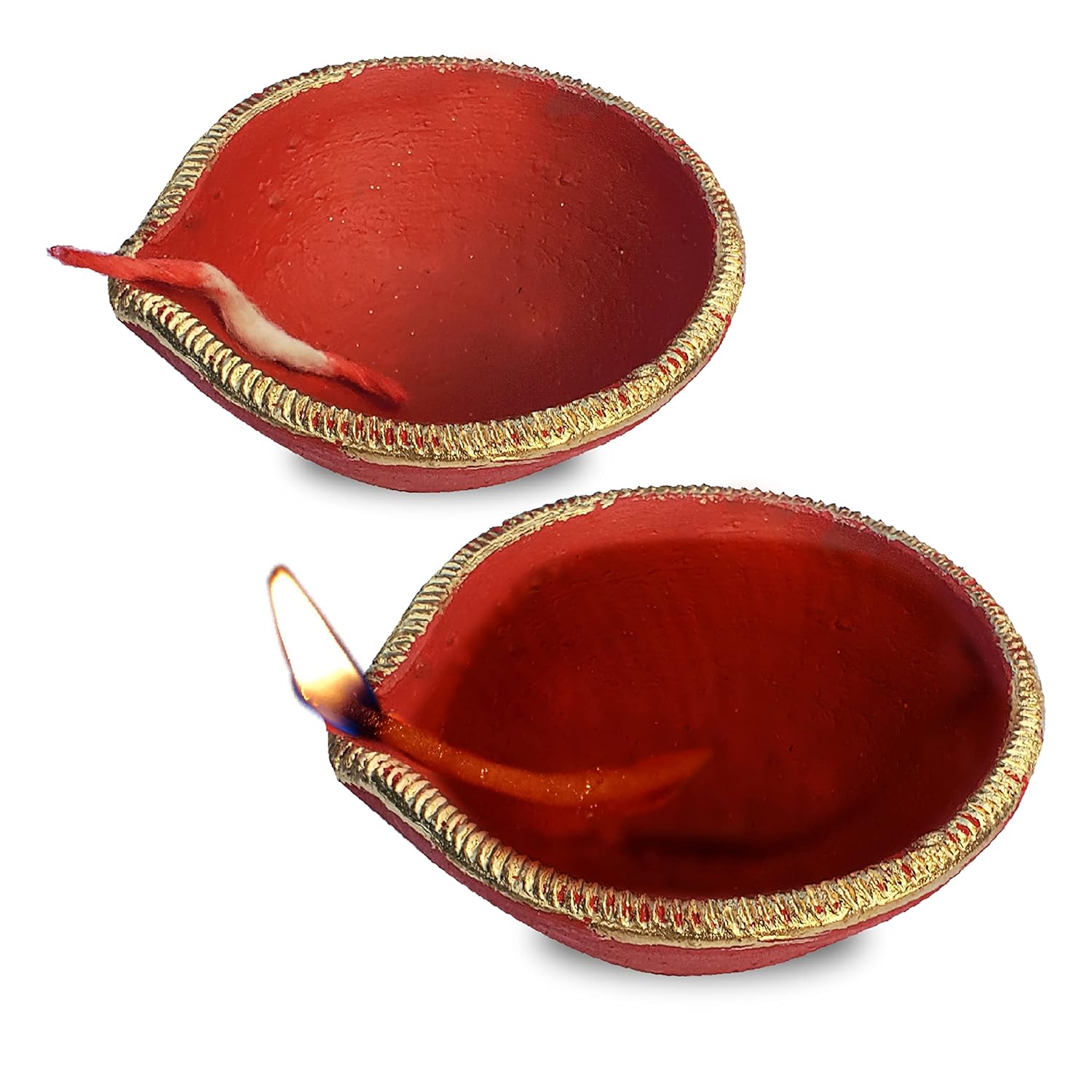 Pure Source India Traditional Handmade Earthen Clay Big Size Diya 2 Piece