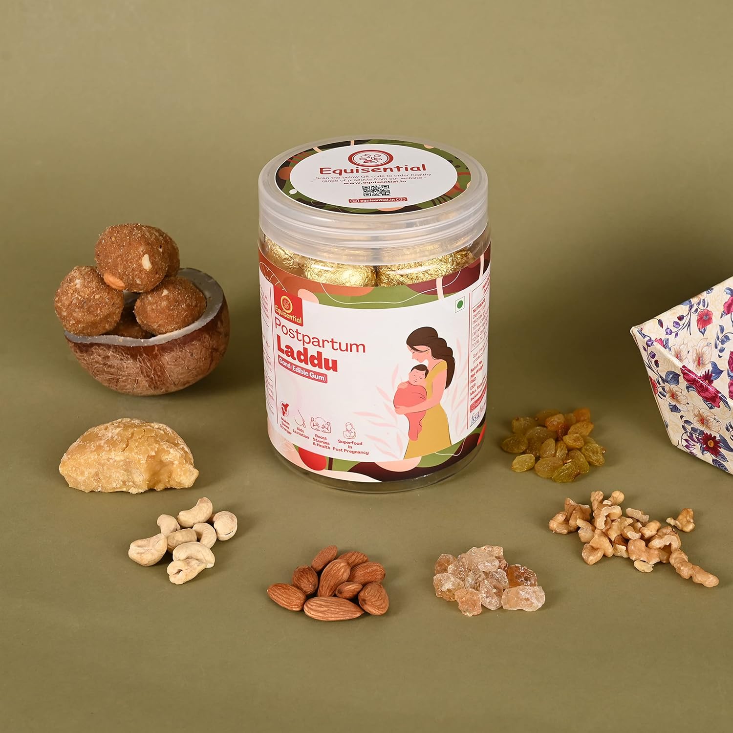 Equisential Postpartum Gond or Dink (Edible Gum) Laddoos | After Delivery Food For Mother | - 500GM