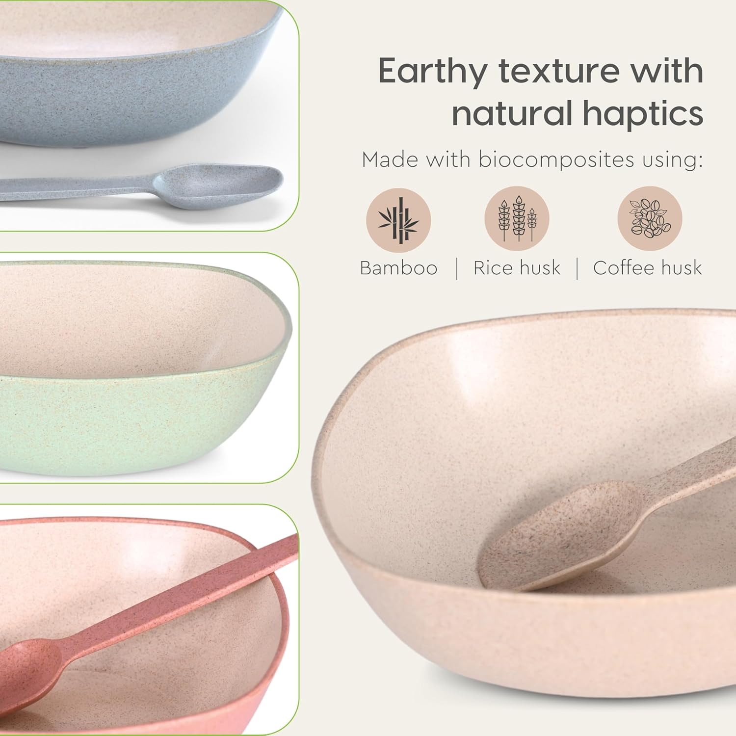 Eha Set of 4 Earth-Friendly Multipurpose Bowls for Kitchen with Spoons | 750 ml