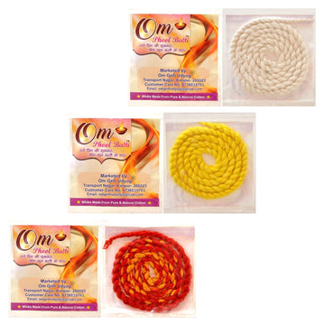 Om Phool Batti Twisted Cotton Long Wicks for Akhand Jyot -  Puja/Aarti, Combo of 3, (Pack of 18, Multi-Color)