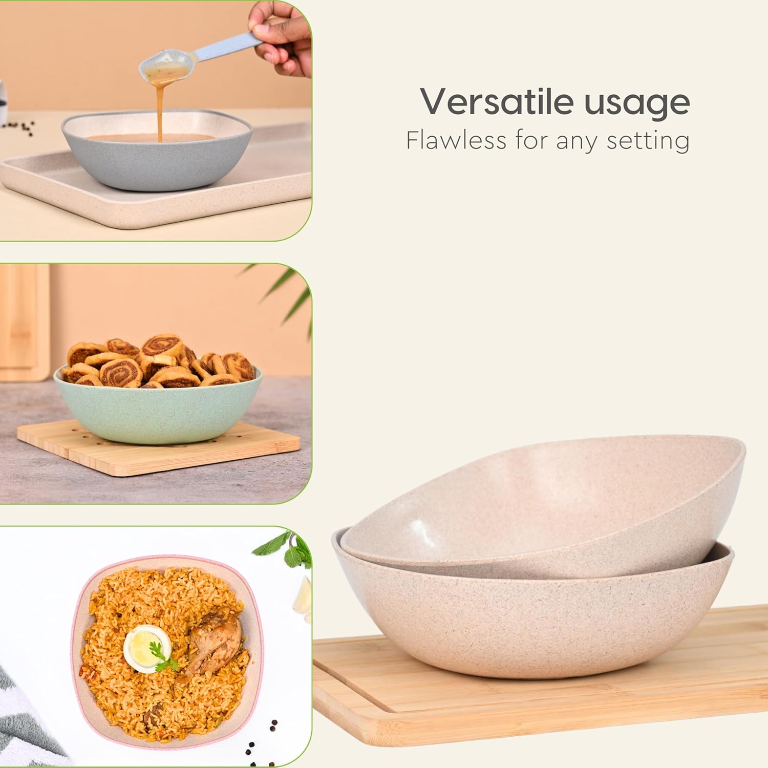 Eha Set of 4 Earth-Friendly Multipurpose Bowls for Kitchen with Spoons | 750 ml