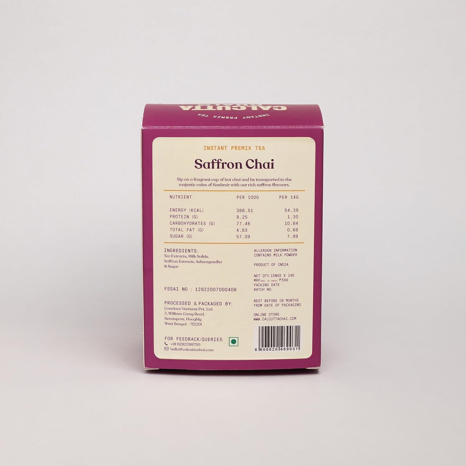 Calcutta Chai Co - Saffron Chai | Instant Tea Premix | 15 Sachets | 210g