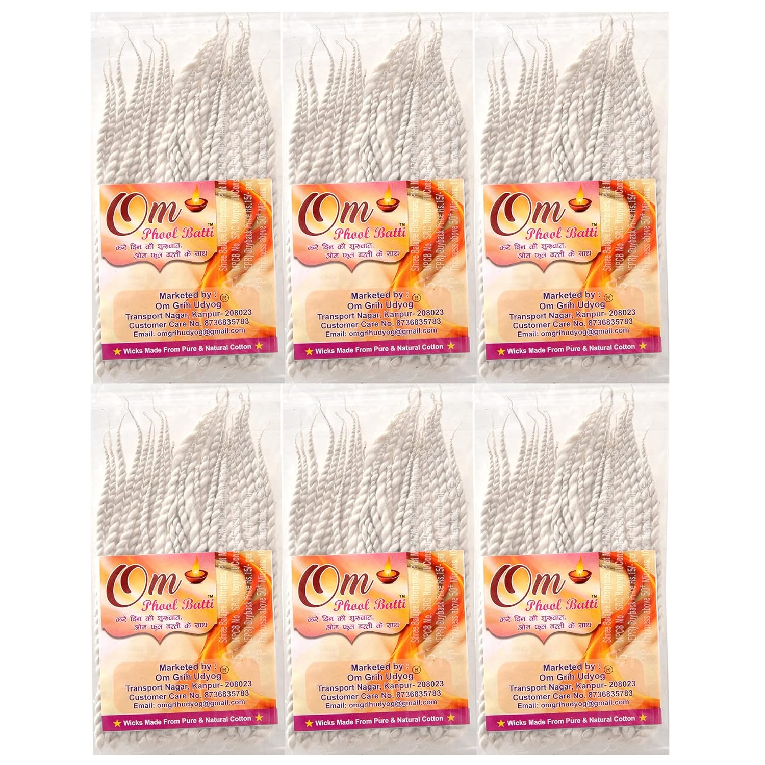 Om Phool Batti Long Cotton Wicks Akhand Jyot Wicks Navratri Special (White, Pack of 12)