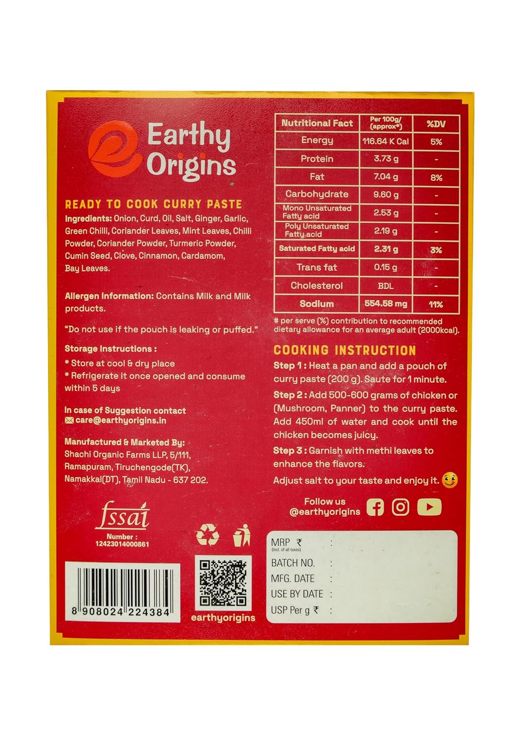 Earthy Origins Hyderabadi Chicken Curry Paste - 200g