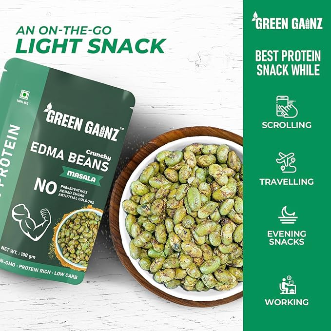 Green Gainz Roasted Edamame Masala Flavour 100gm
