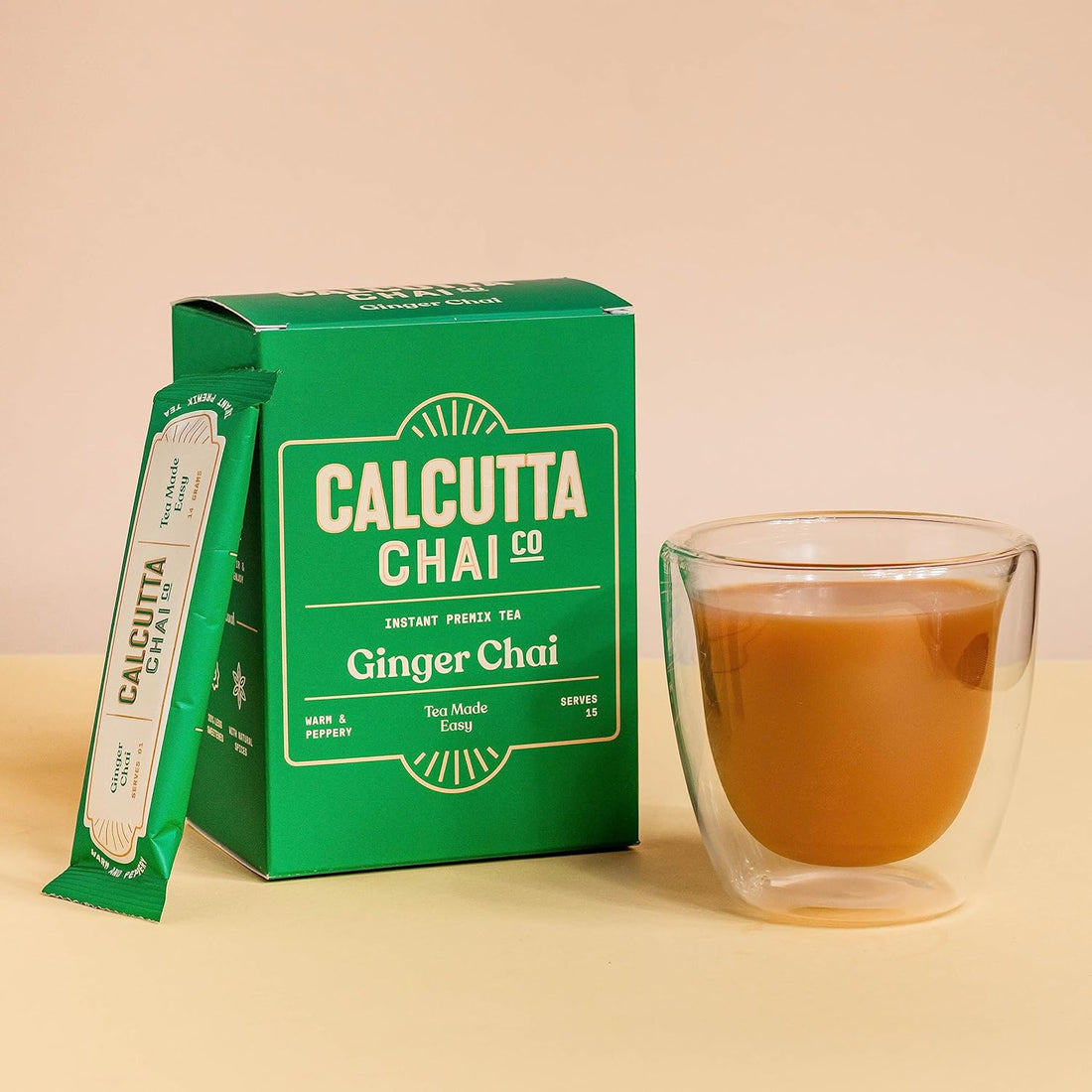 Calcutta Chai Co - Ginger Chai | Instant Tea Premix | 15 Sachets | 210g