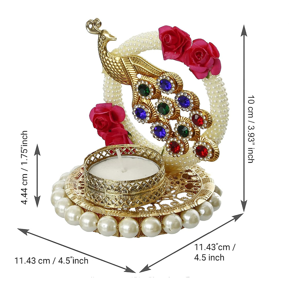 eCraftIndia Metal Peacock Floral Decorative Tea Light Candle Holder