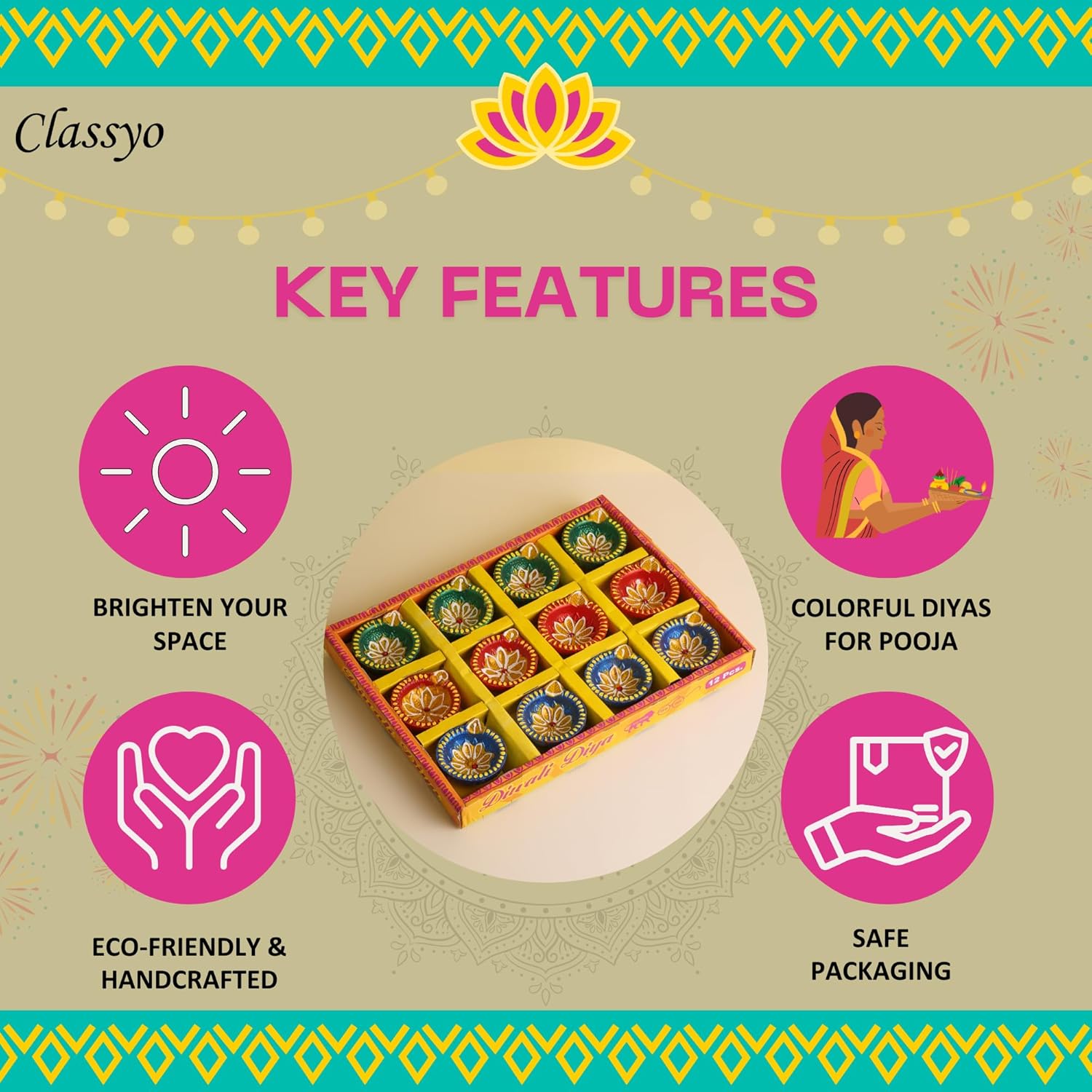 Classyo Mitti Diya Handmade Clay Diyas for Puja