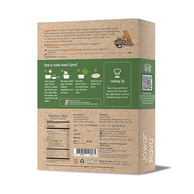ORGANIC WISDOM-Back to Roots Jowar Rava 400 G