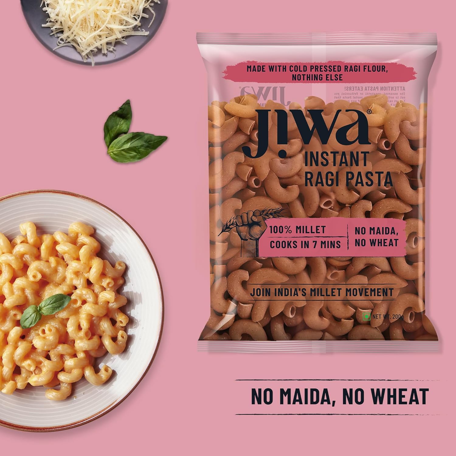 Jiwa Instant Ragi Pasta | Macaroni | Cooks In 7 Minutes Gluten Free | 200 G