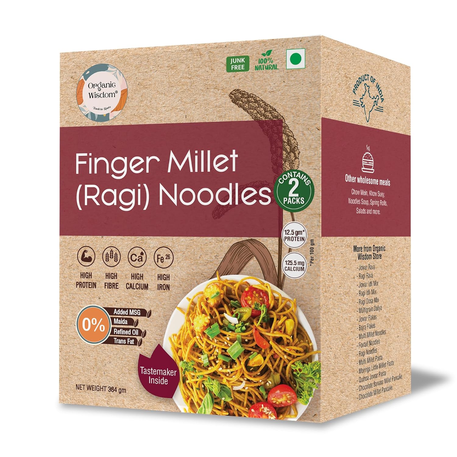 Organic Wisdom-Back to Roots Ragi (Finger Millet) Noodles | 384 gm