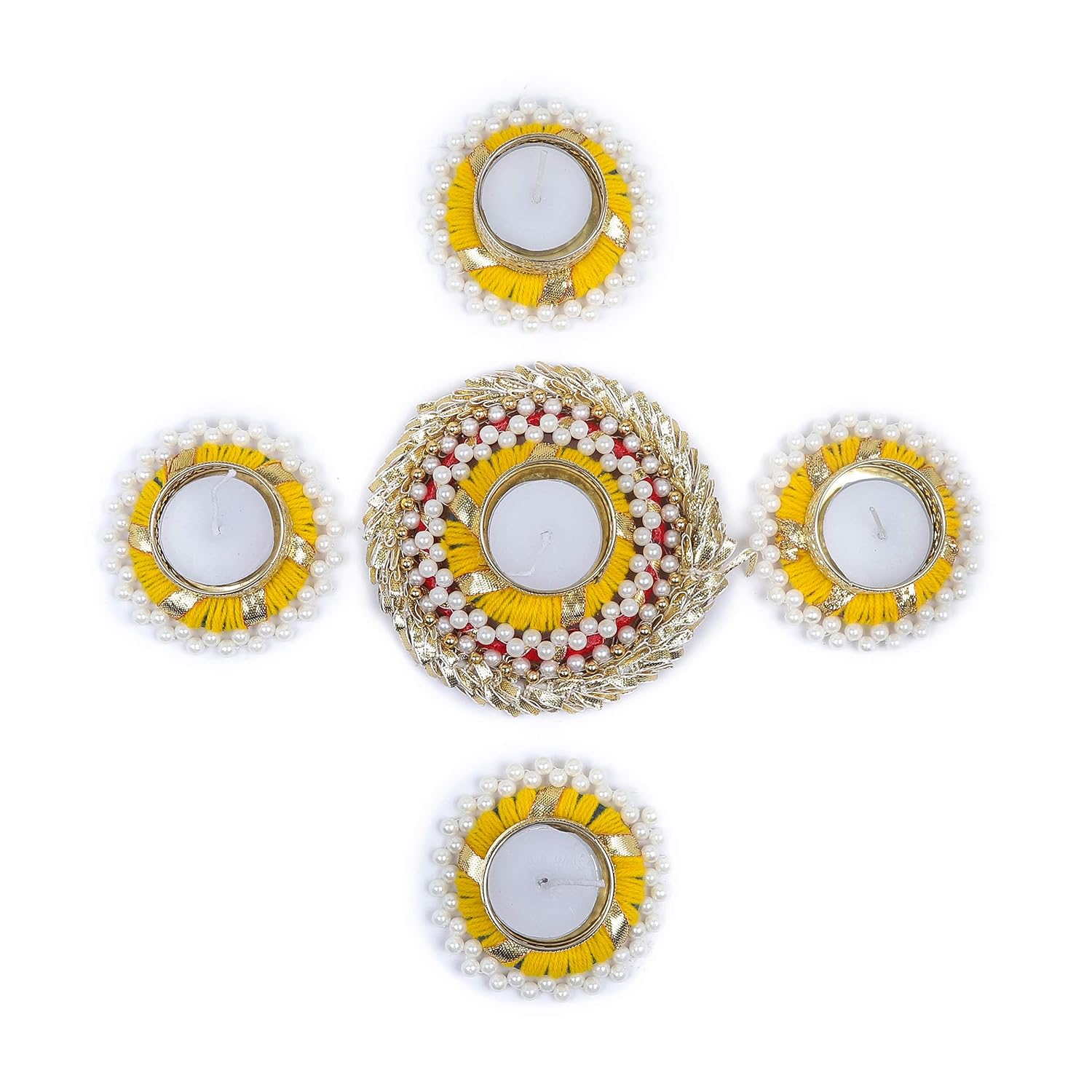TIED RIBBONS Set of 5 Florals Tealight Candle Holders for Diyas