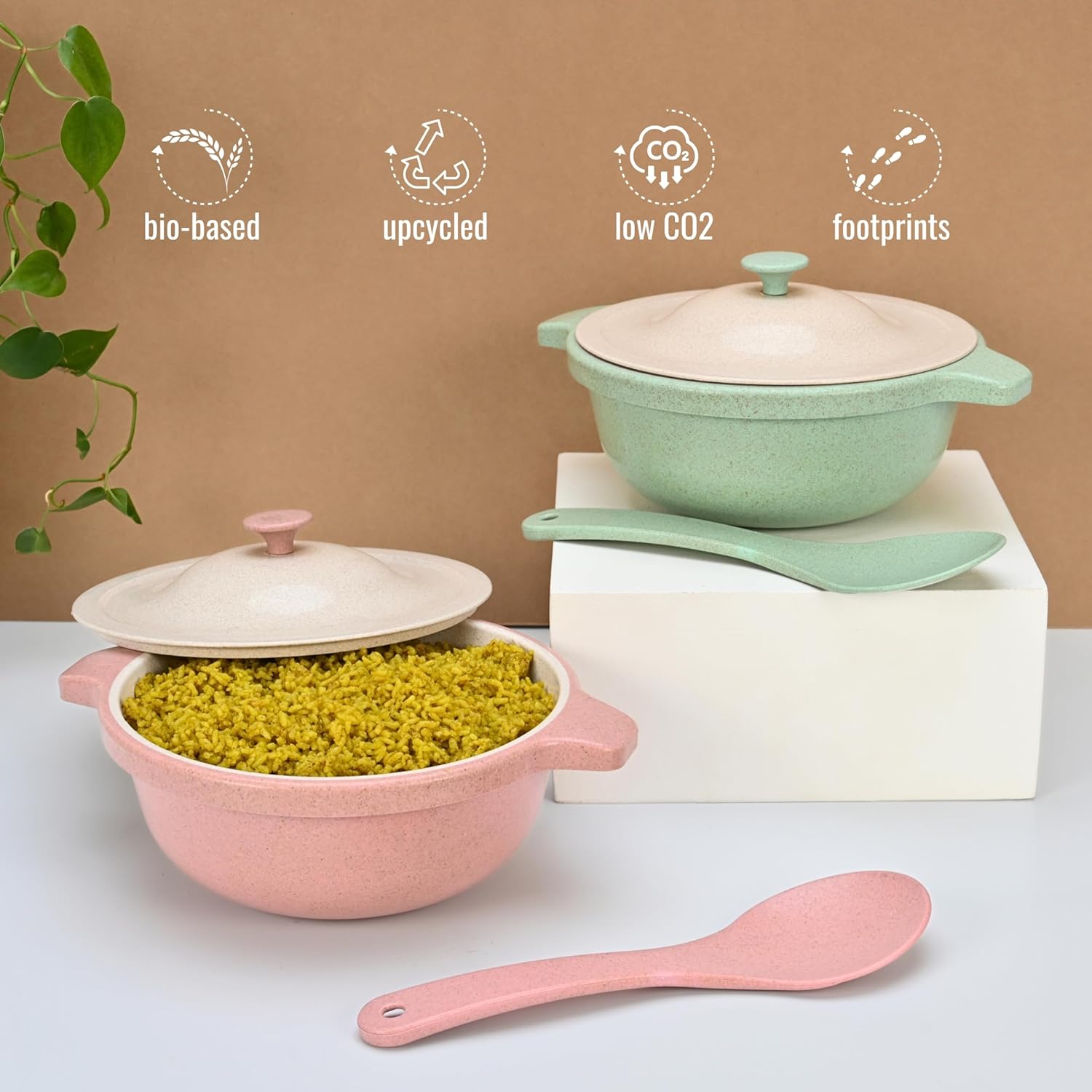 Eha Earth Friendly Serving Bowls with Lid - 1250 ml Each | Set of 2