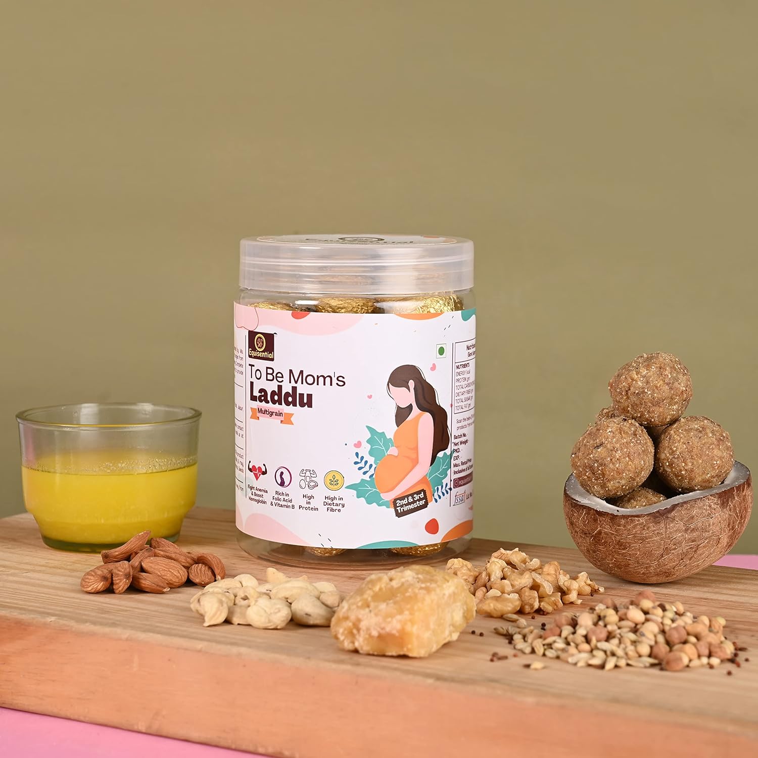 Equisential To Be Mom's Laddu - Multigrain | Rich In Folic Acid &amp; Vitamin B Complexes - 250Gm