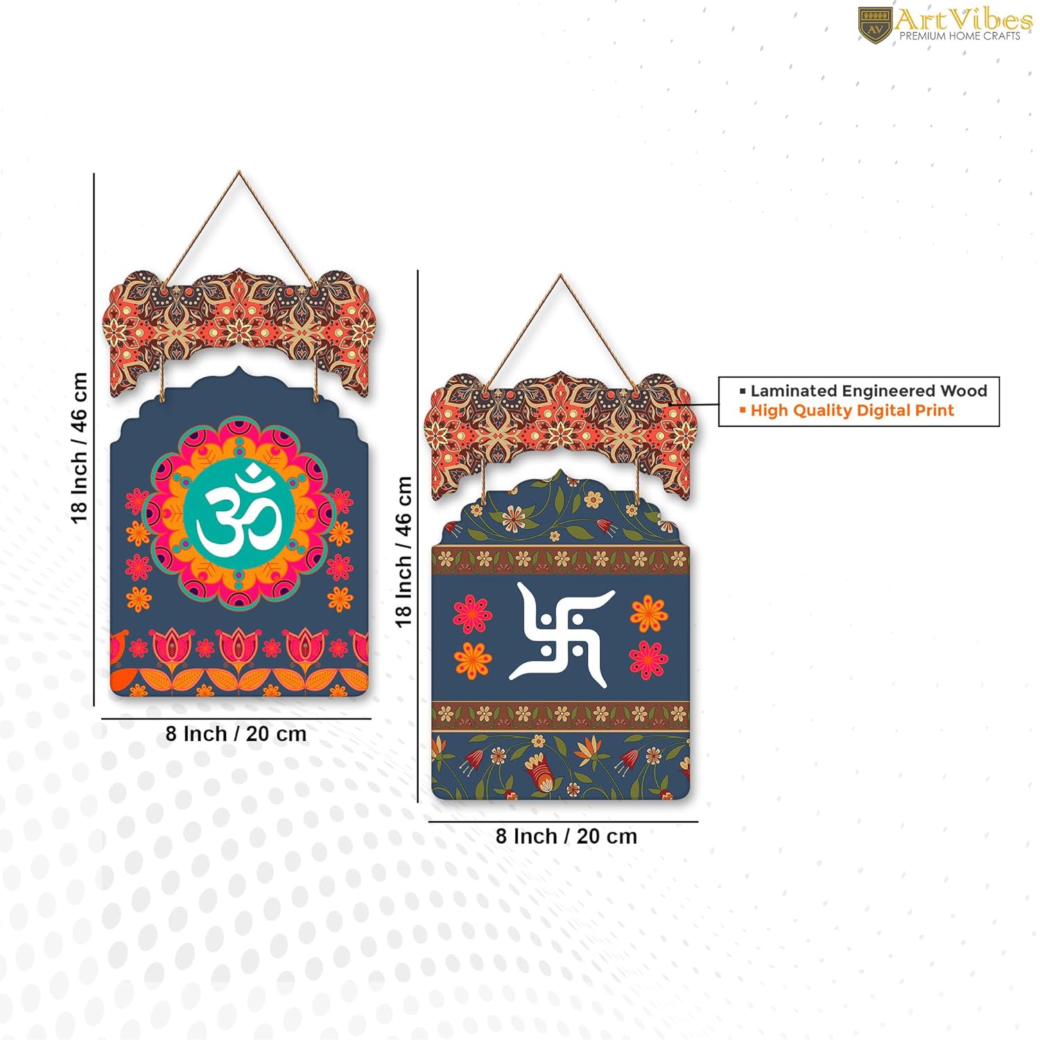 Artvibes Wooden Wall Hanging with Om & Swastik Design – MDF Décor