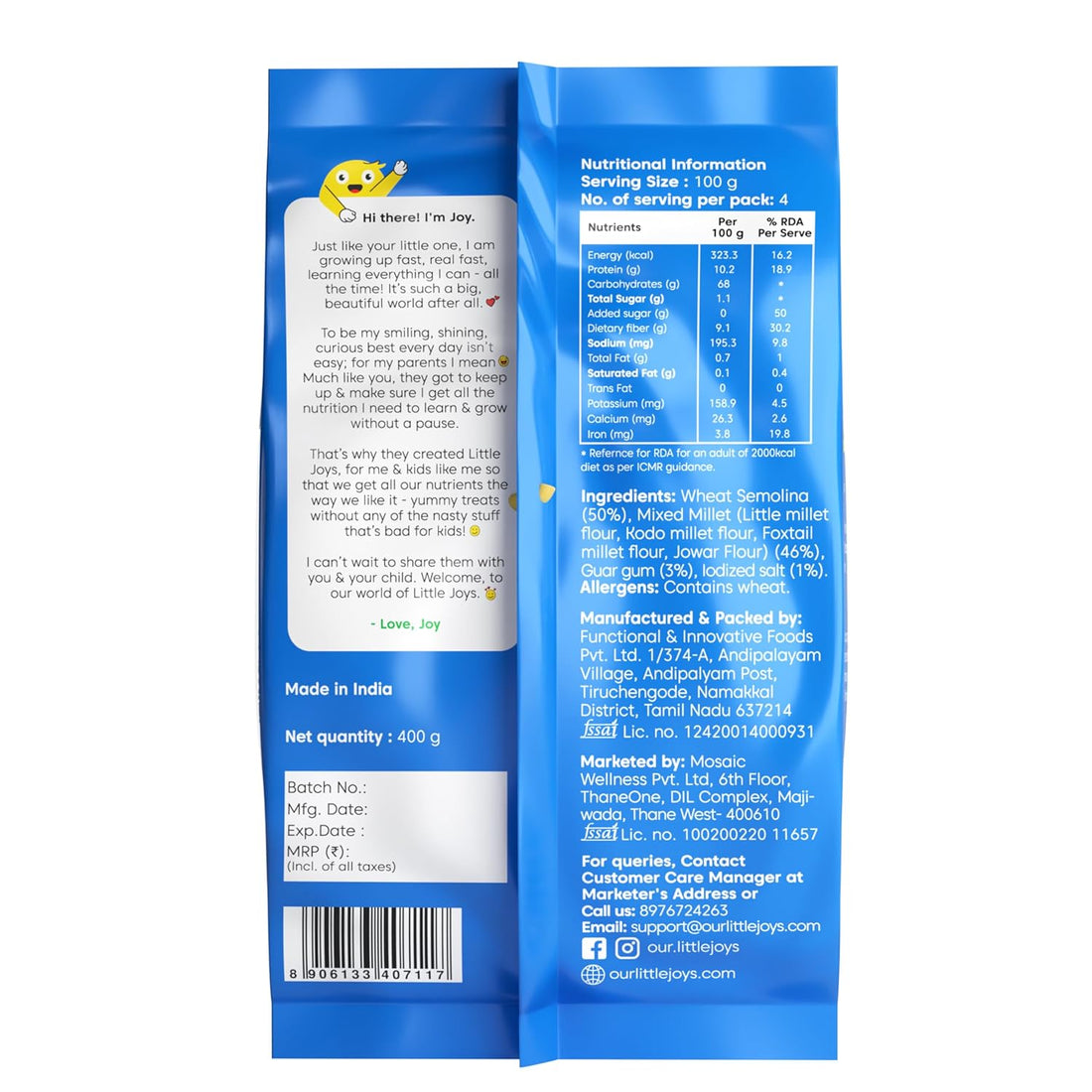 Little Joys No Maida Multi Millet Macaroni Pasta- 400 G