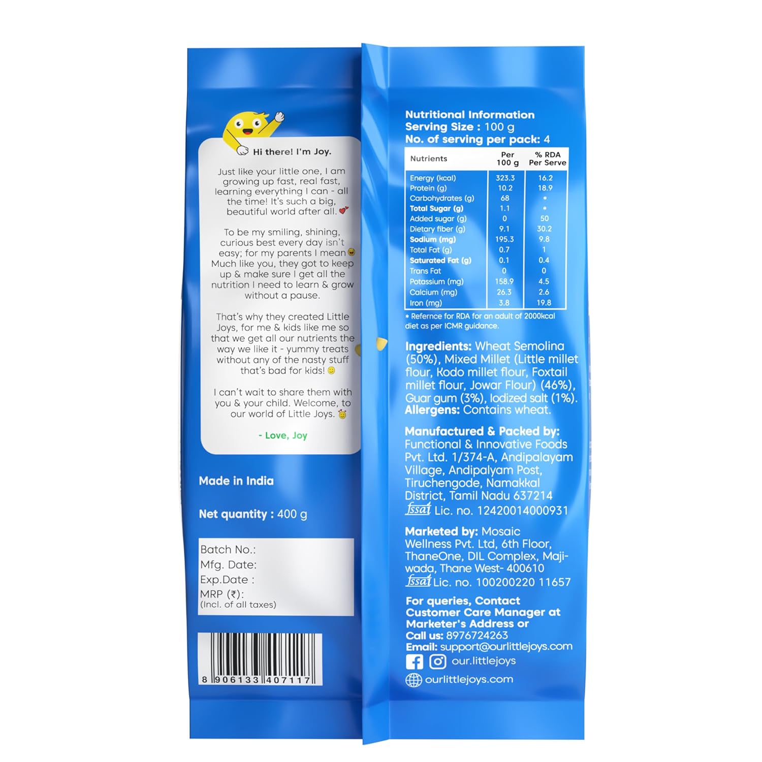 Little Joys No Maida Multi Millet Macaroni Pasta- 400 G