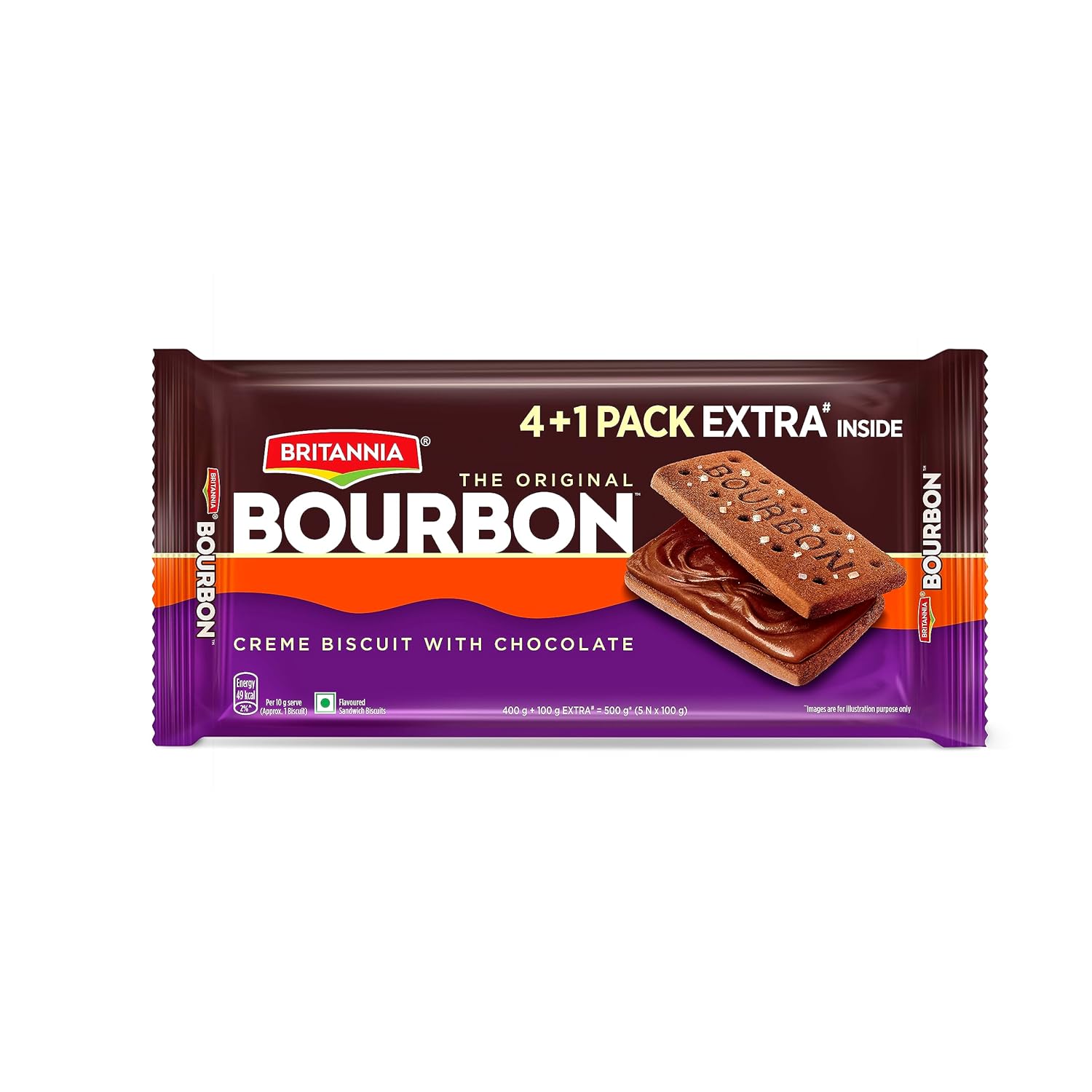 Britannia The Original Bourbon - Creme Biscuit with Chocolate | Buy 4 Get 1 Free | 500gm