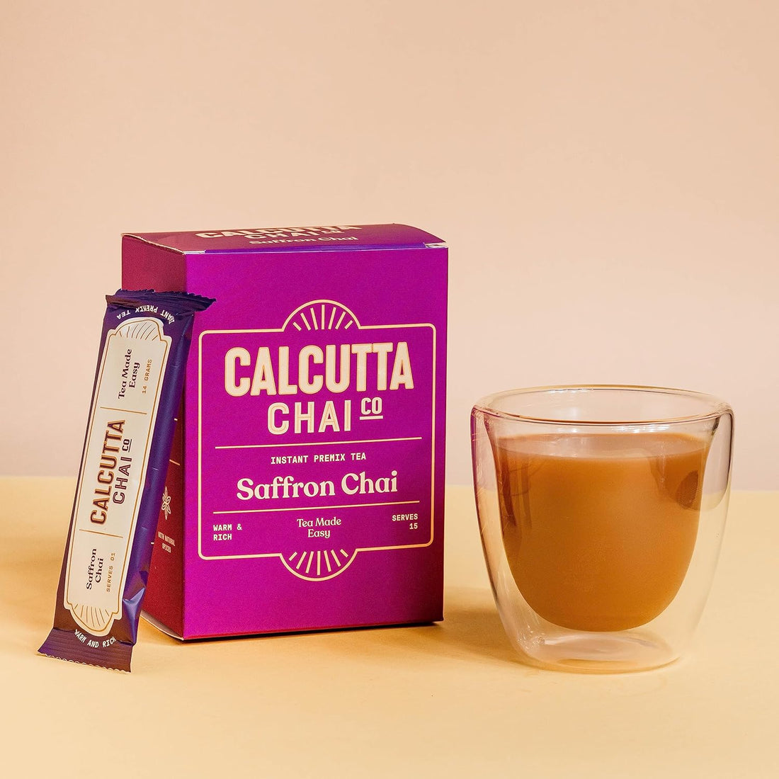 Calcutta Chai Co - Saffron Chai | Instant Tea Premix | 15 Sachets | 210g