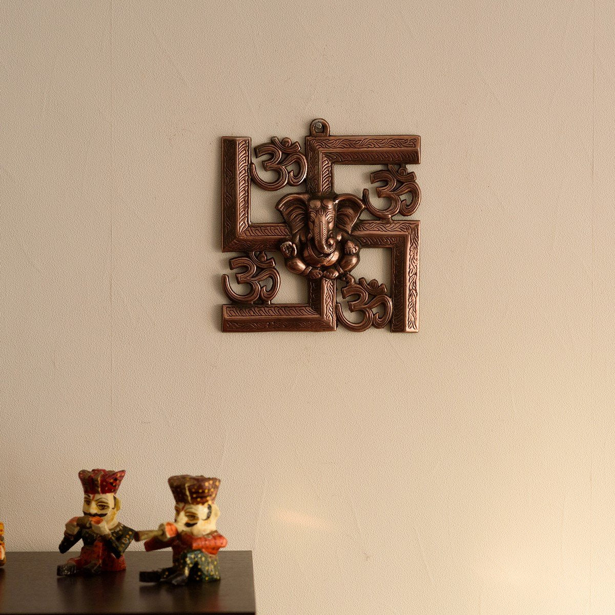 eCraftIndia Lord Ganesha on Om Swastik Metal Wall Hanging