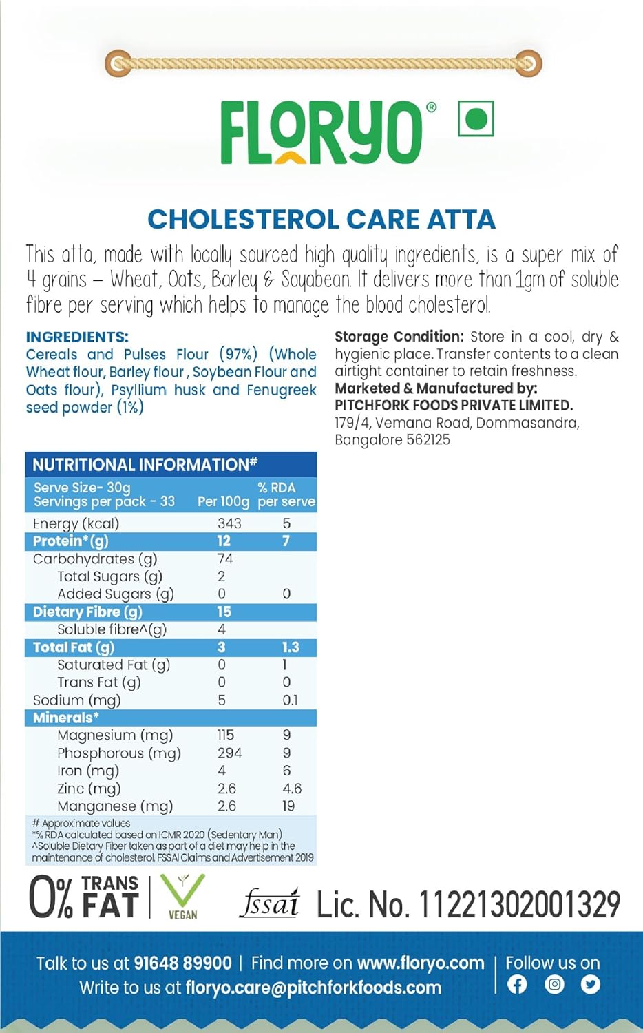 Floryo Cholesterol Care Atta -1KG Pack | Manages Cholesterol