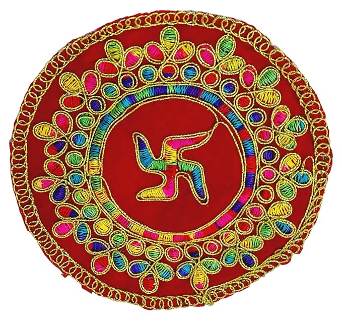 ARTISKRITI Red Velvet Om Swastik Aasan Set of 8