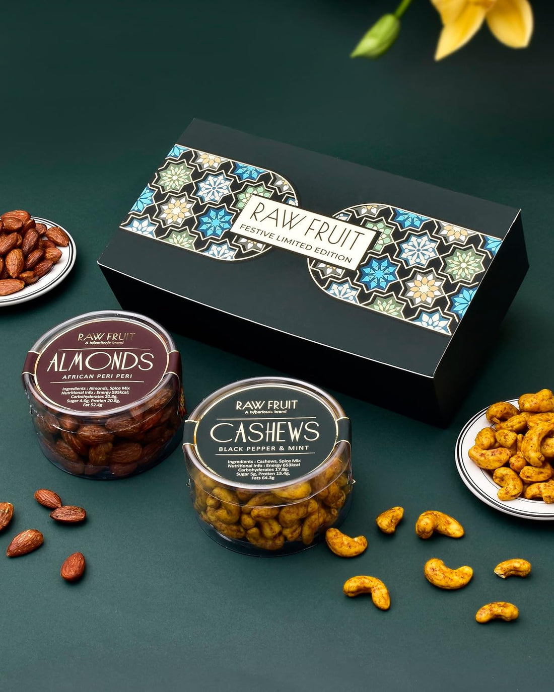 HYPERFOODS Rakhi Set Of 2 Dry Fruits Pack Rakhi Gift Hamper Rakhi With Dry Fruits Rakhi For Brother Small Pet Jar Pack Of 2 Dry Fruits Roasted Cashew Almond Balgopal Ganesha Rakhi Set Of 2