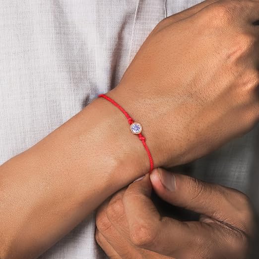 GIVA 925 Silver Sphere Zircon Rakhi with Roli Chawal, Cotton Thread