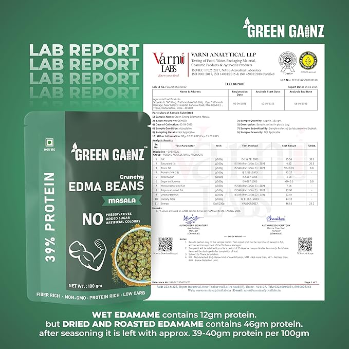 Green Gainz Roasted Edamame Masala Flavour 100gm