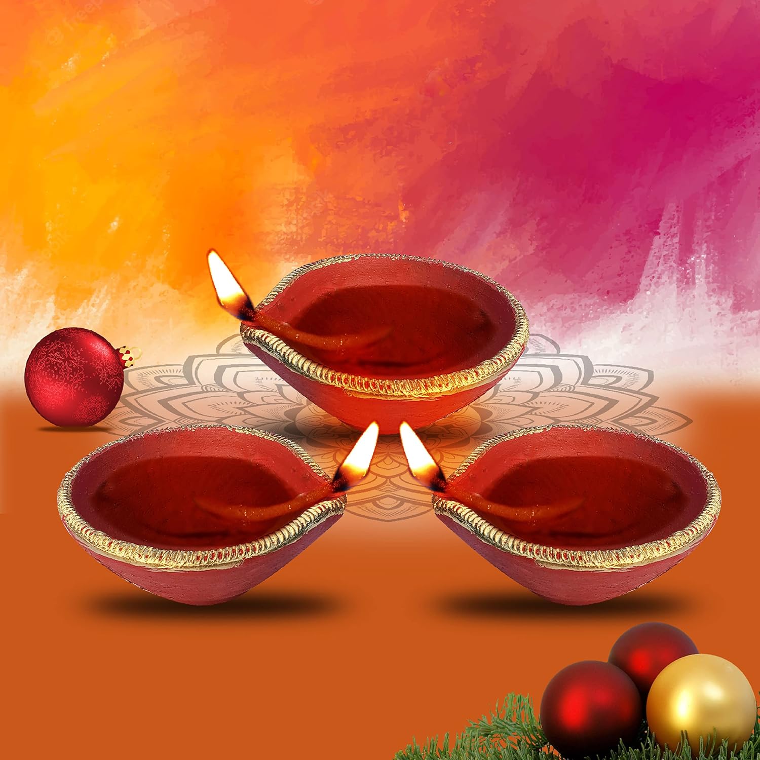 Pure Source India Traditional Handmade Earthen Clay Big Size Diya 2 Piece