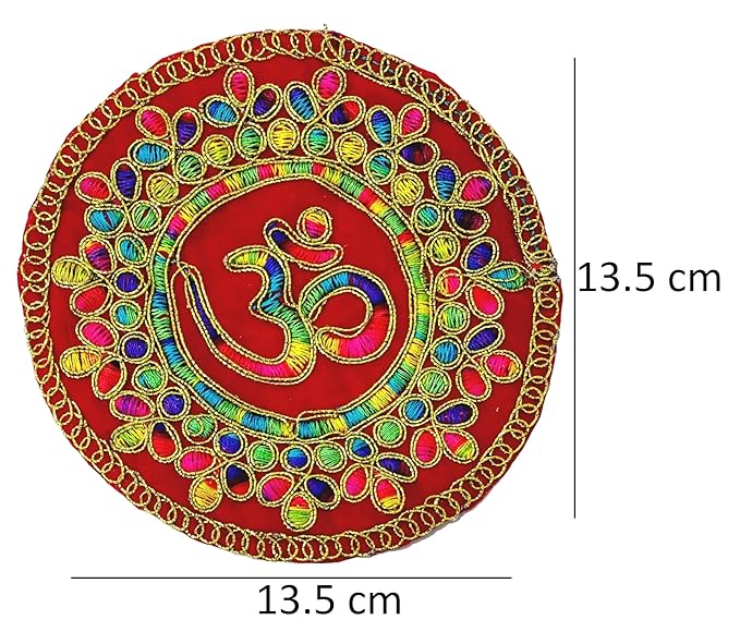 ARTISKRITI Red Velvet Om Swastik Aasan Set of 8