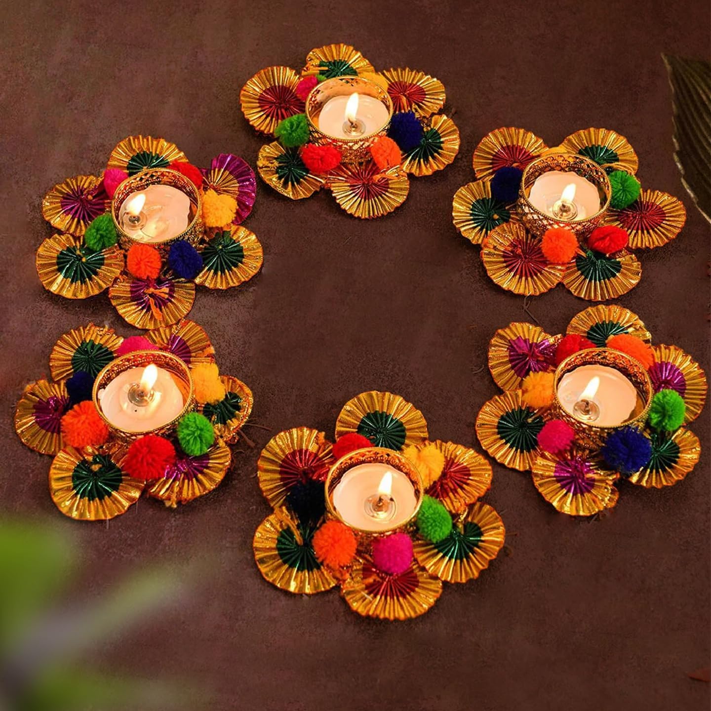 TIED RIBBONS Set of 6 Floral Tealight Candle Holders