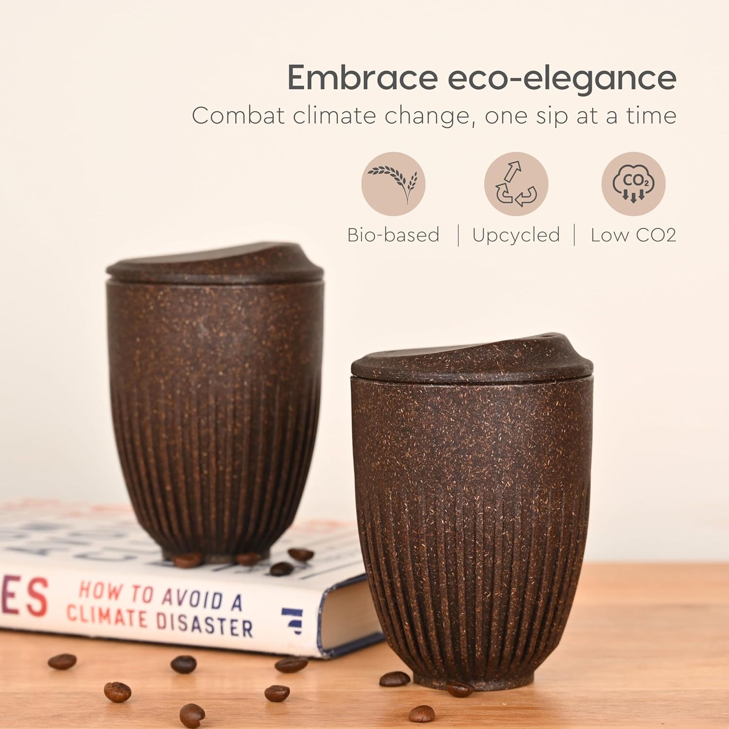 Eha Earth Friendly Retro Coffee Mug with Lid | Tea Cup Set of 2 | 350 ml
