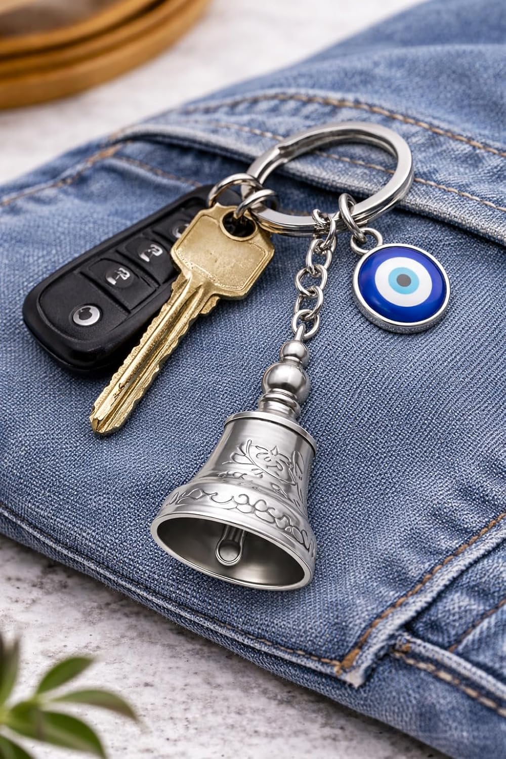 AutokraftZ Silver Guardian Bell with Tibetan Keychain for Motorcycle & Bike - Silver