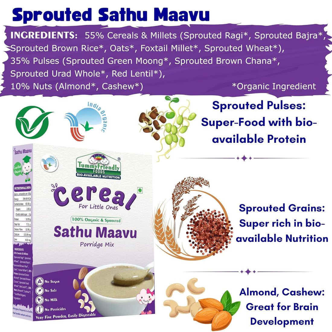 TummyFriendly Foods Certified Organic Sprouted Sathu Maavu Mix - 200G