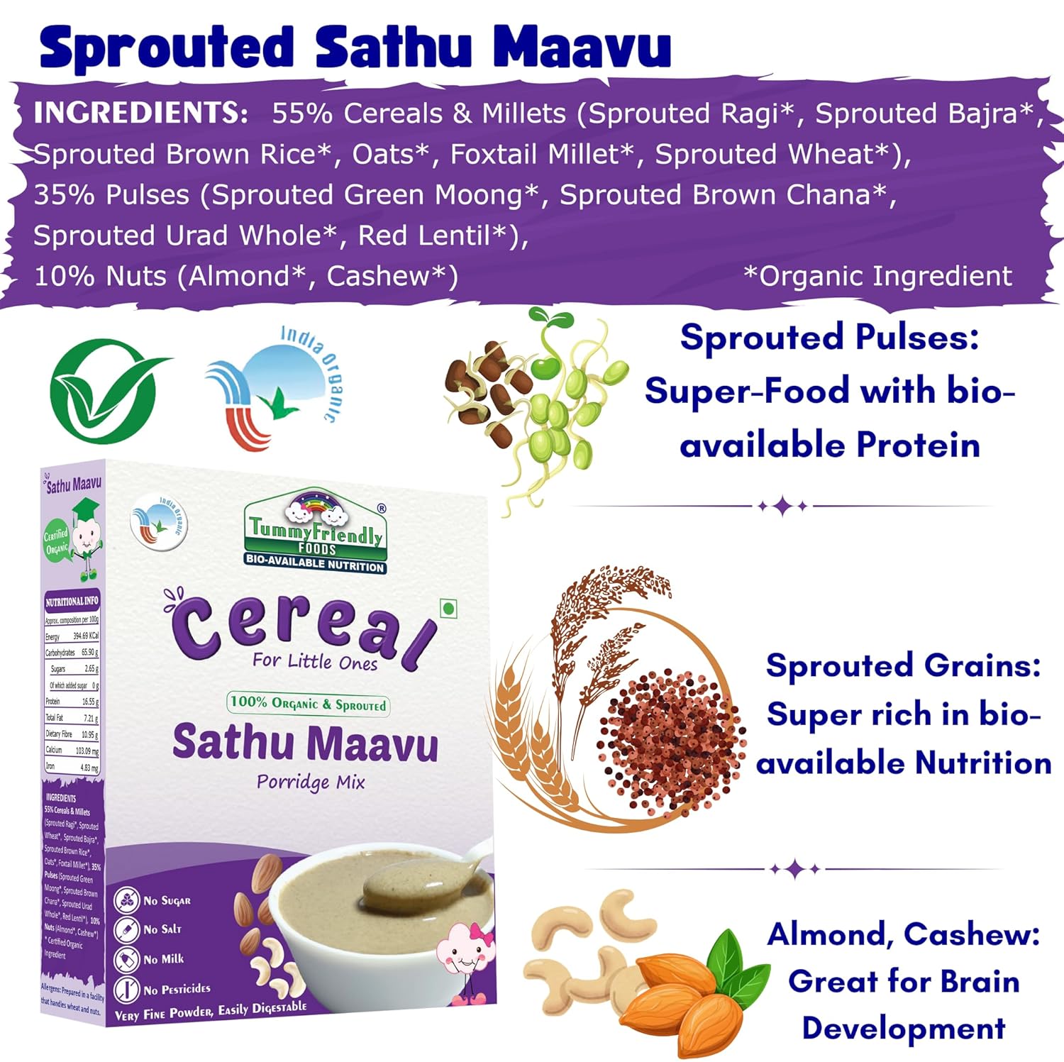 TummyFriendly Foods Certified Organic Sprouted Sathu Maavu Mix - 200G