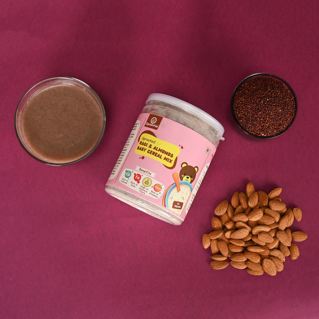 Equisential - Sprouted Ragi & Almonds Instant Porridge Infant Baby Cereal - 200g